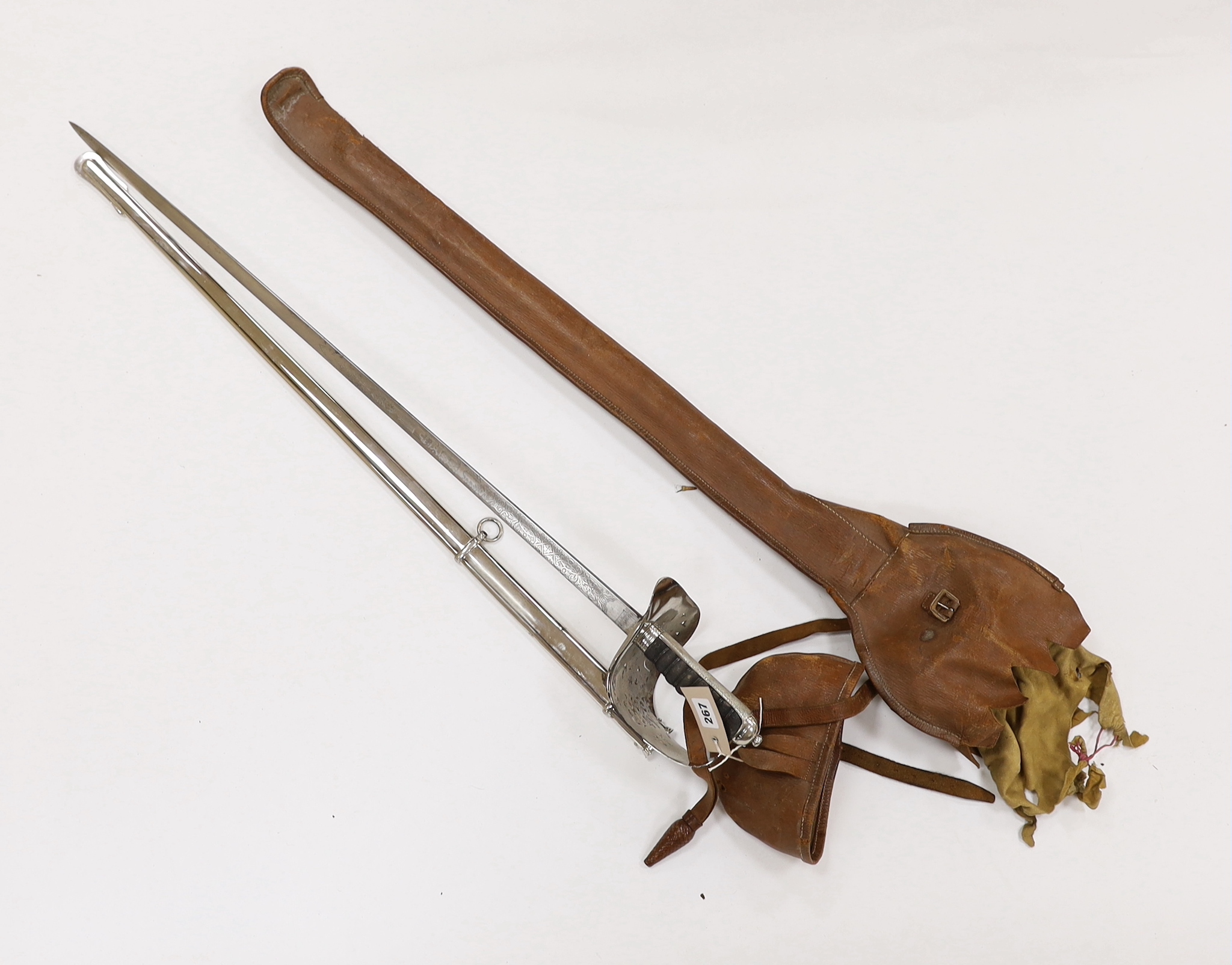 A George V officer's sword, maker Hawksworth Sheffield, in chromed scabbard, blade 82cm